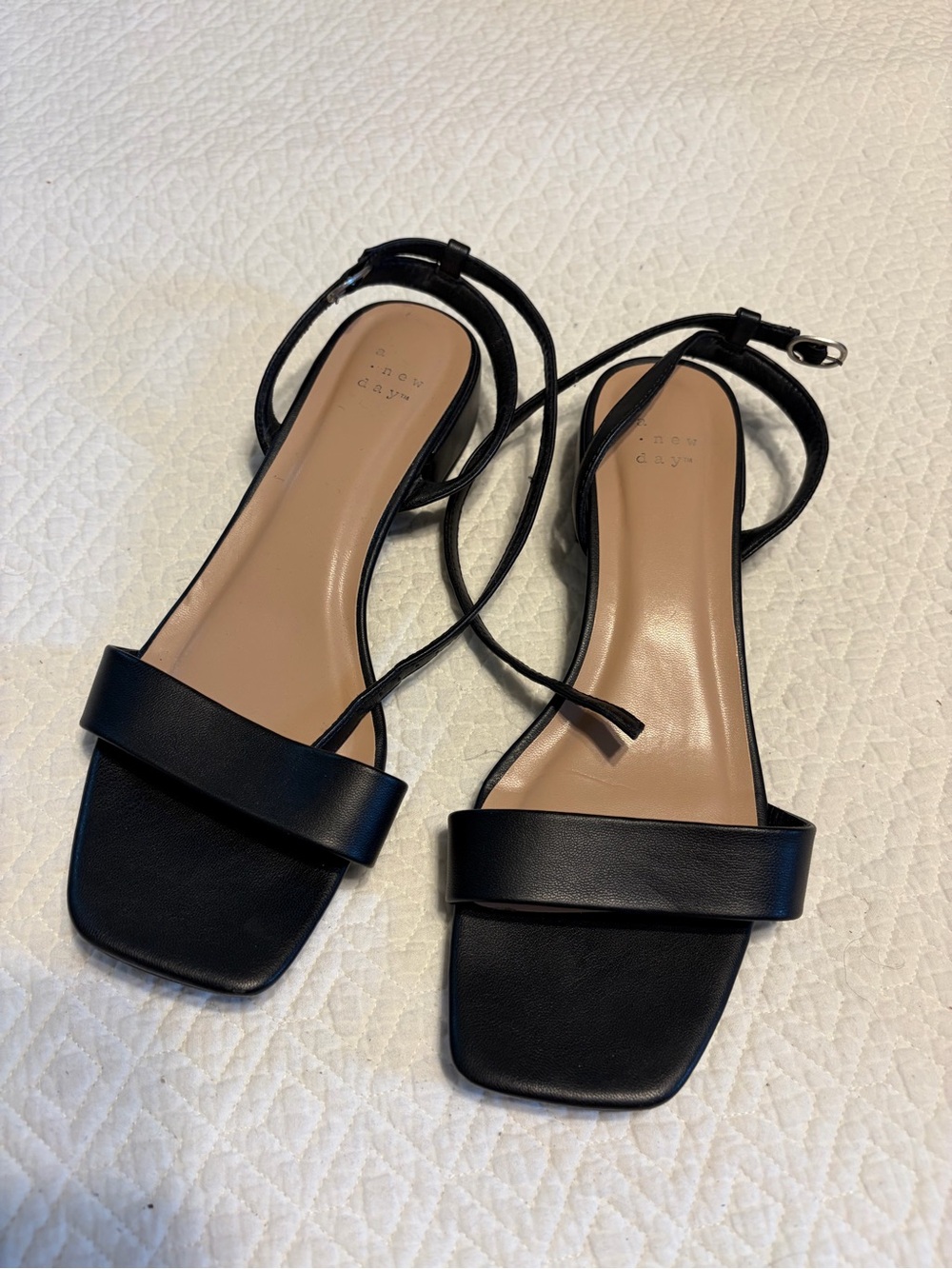 a new day Black Square-Toe Ankle Wrap Sandals